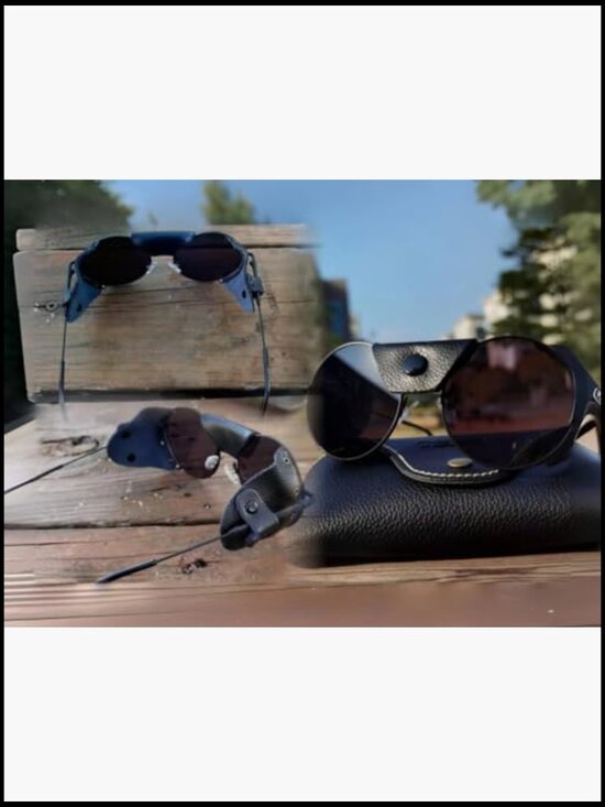 Retro Round Sunglasses with Leather Side Shields - Metal Frame UV Protection main image 7